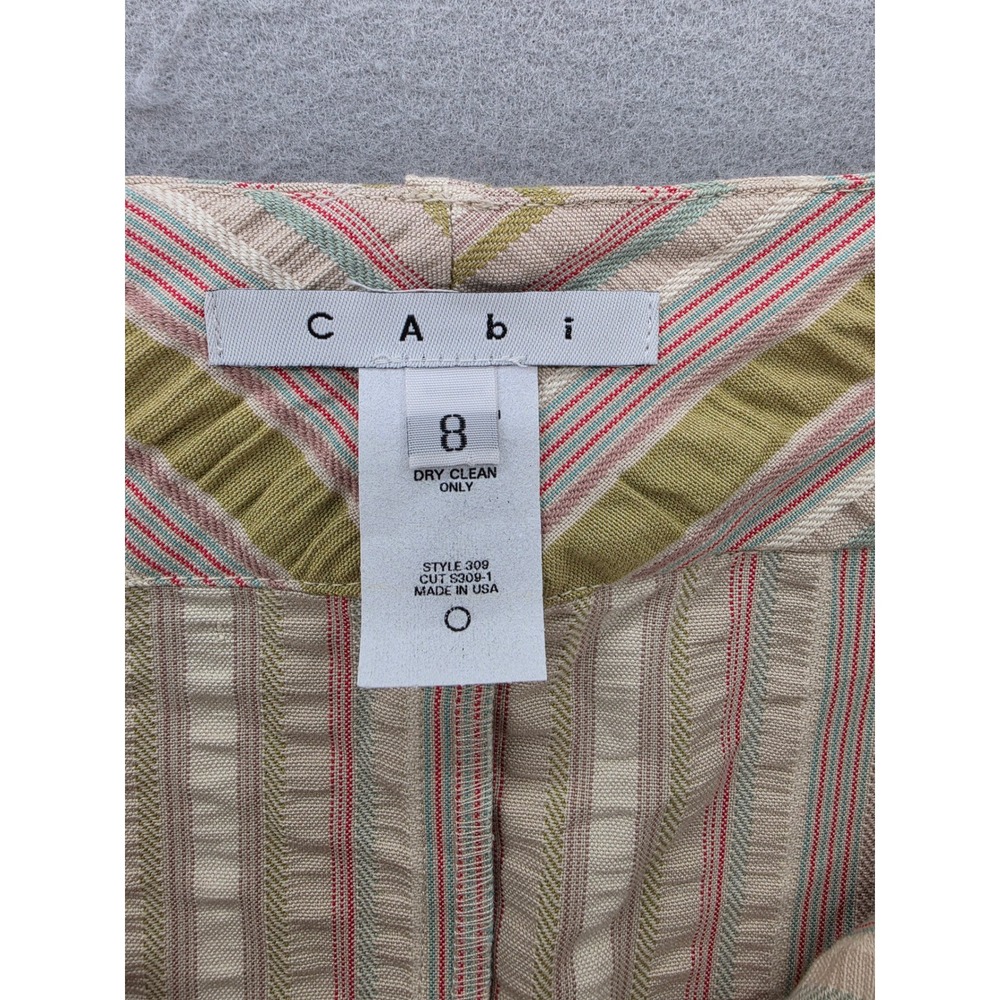 Cabi Striped Seersucker Mini Skirt Size 8 Green Pink Cotton Textured Style 309 - Picture 2 of 13